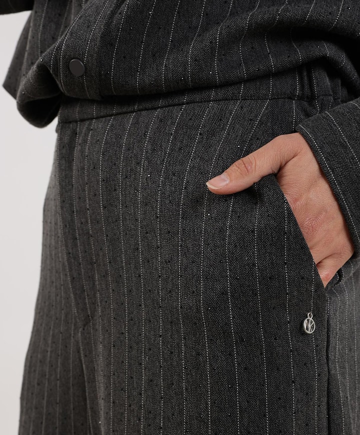 Fenna Stripe Strass pantalon grijs