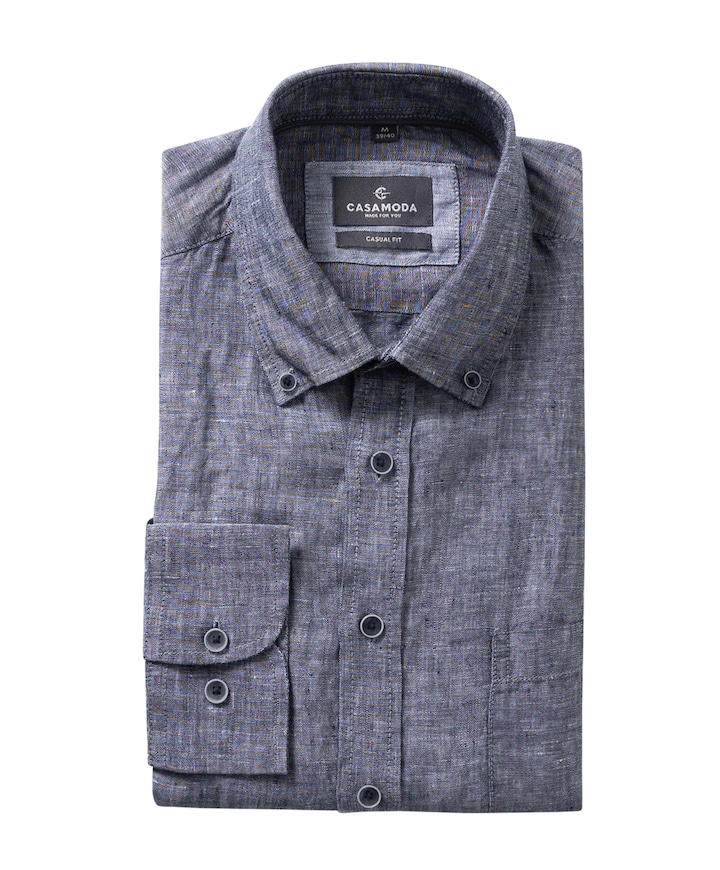 Heren overhemd lange mouw blauw