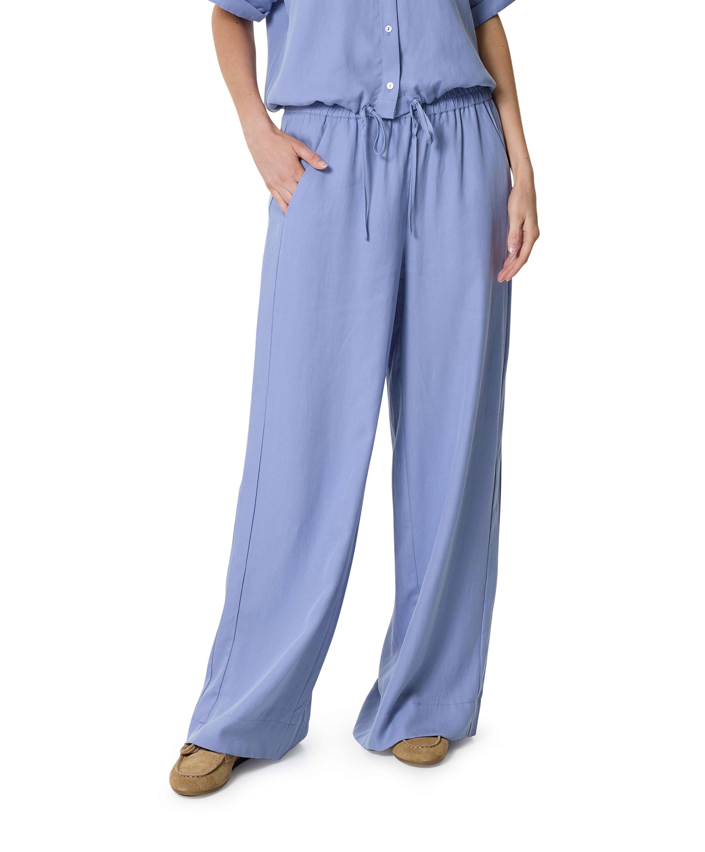 Regular length wide leg dames broek blauw