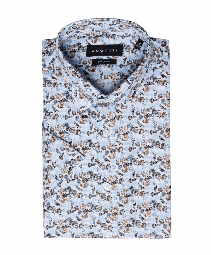 Heren overhemd korte mouw blauw