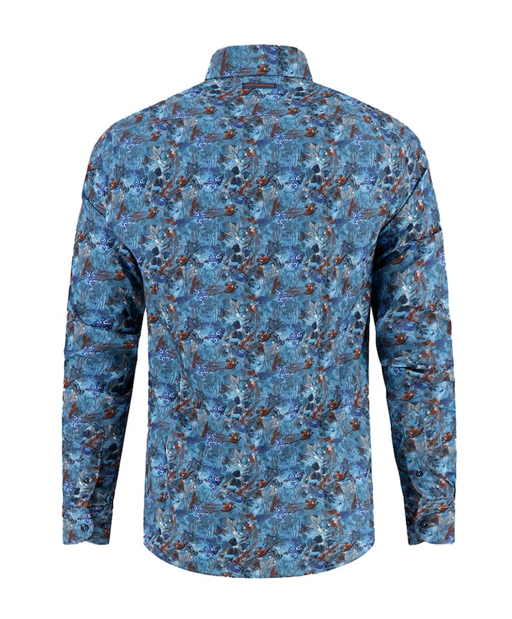 Heren overhemd lange mouw blauw