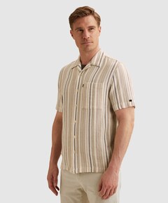 Heren overhemd korte mouw beige