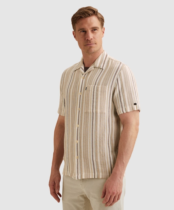Heren overhemd korte mouw beige