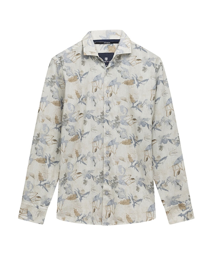 Heren overhemd lange mouw beige