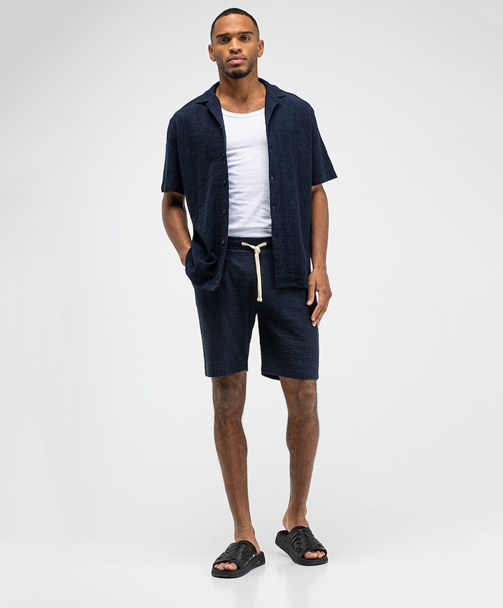 Heren overhemd korte mouw blauw