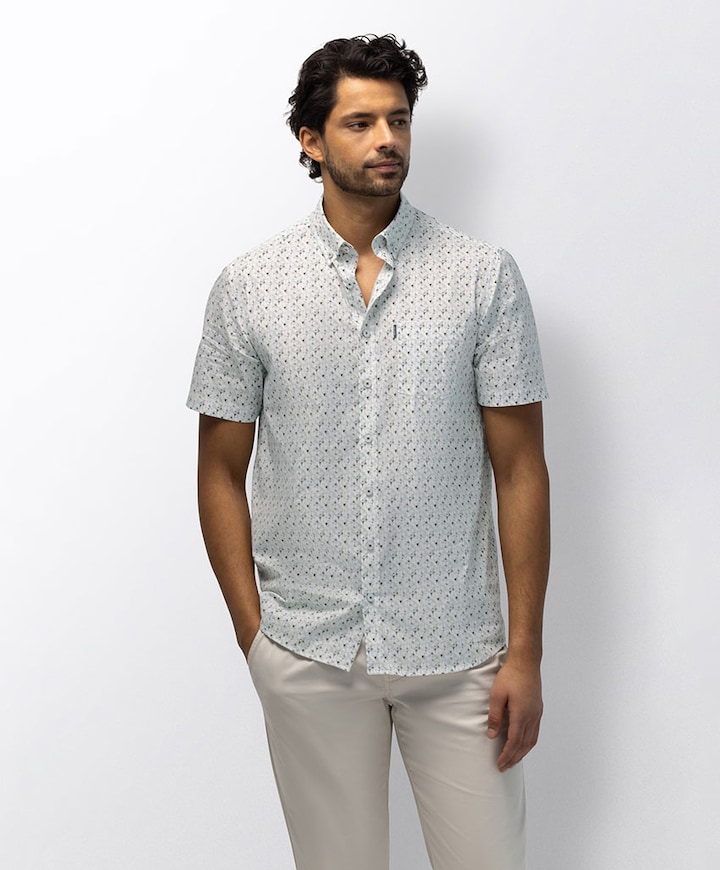 Heren overhemd korte mouw groen