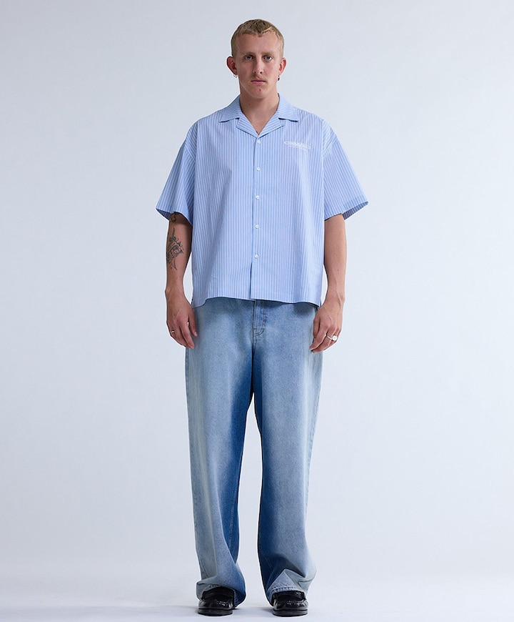 Heren overhemd korte mouw blauw