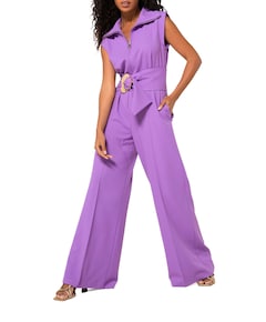 crepe effen kraag dames jumpsuit paars