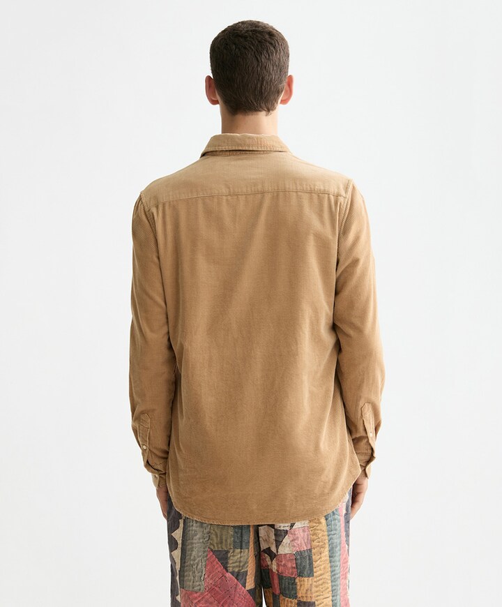 Heren overhemd lange mouw beige