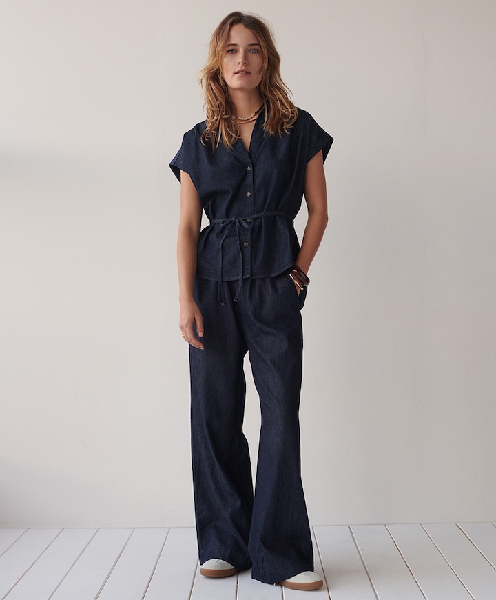 Wide leg Lw cotton tencel dames jeans blauw