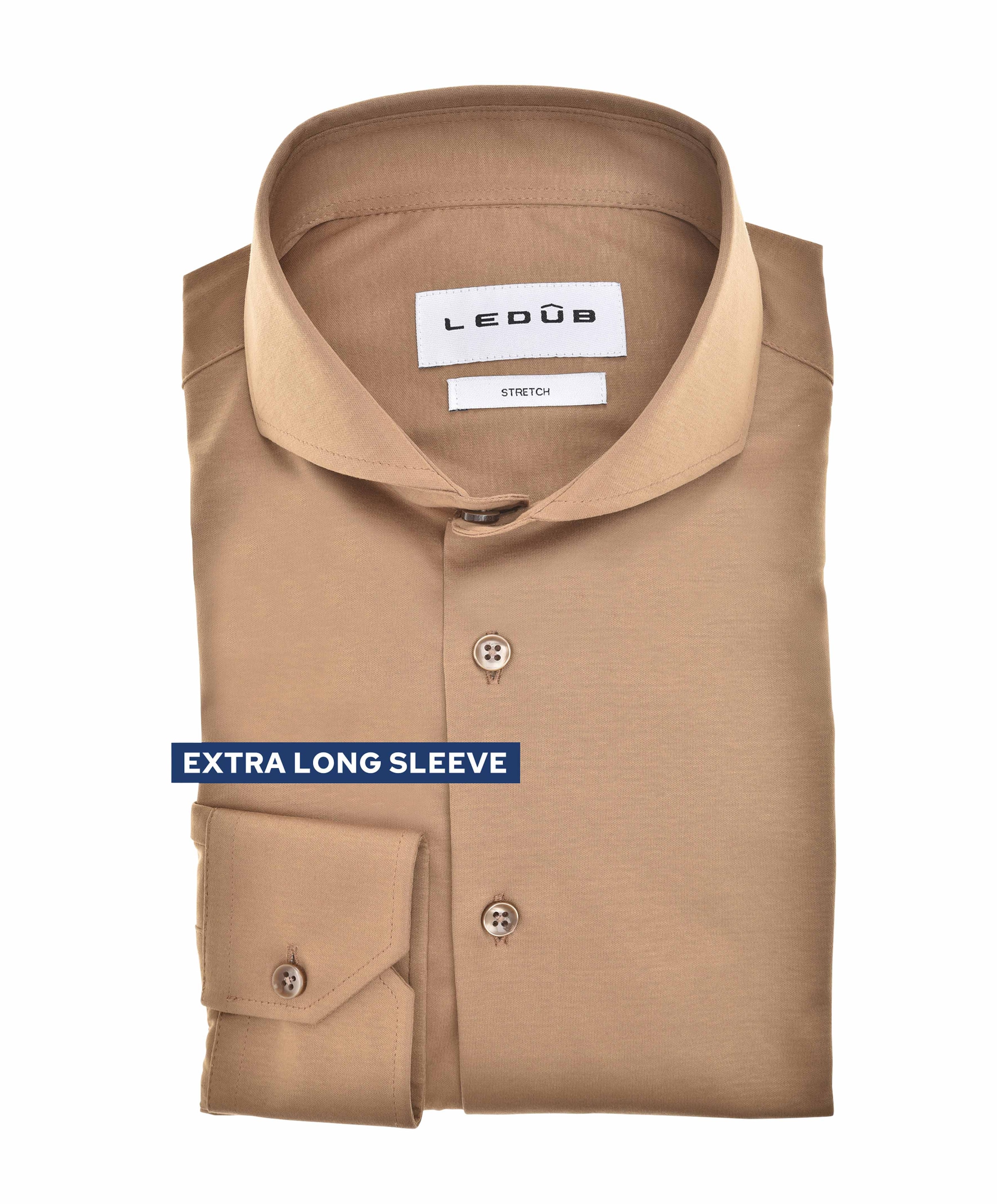 Heren overhemd extra lange mouw bruin