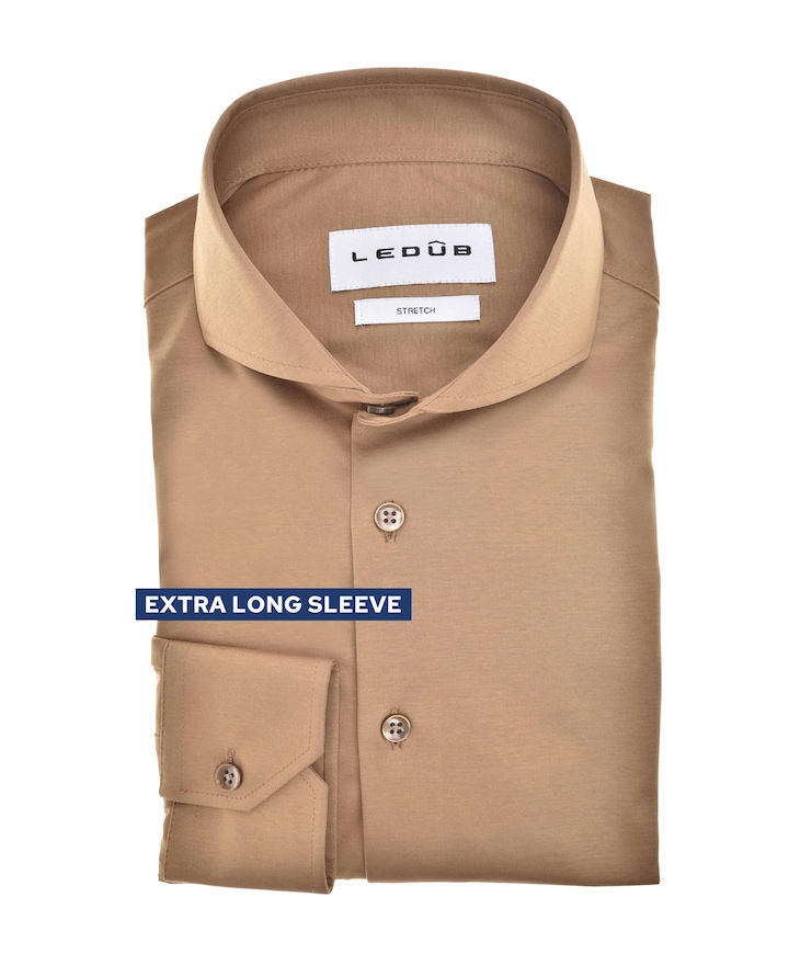 Heren overhemd extra lange mouw bruin