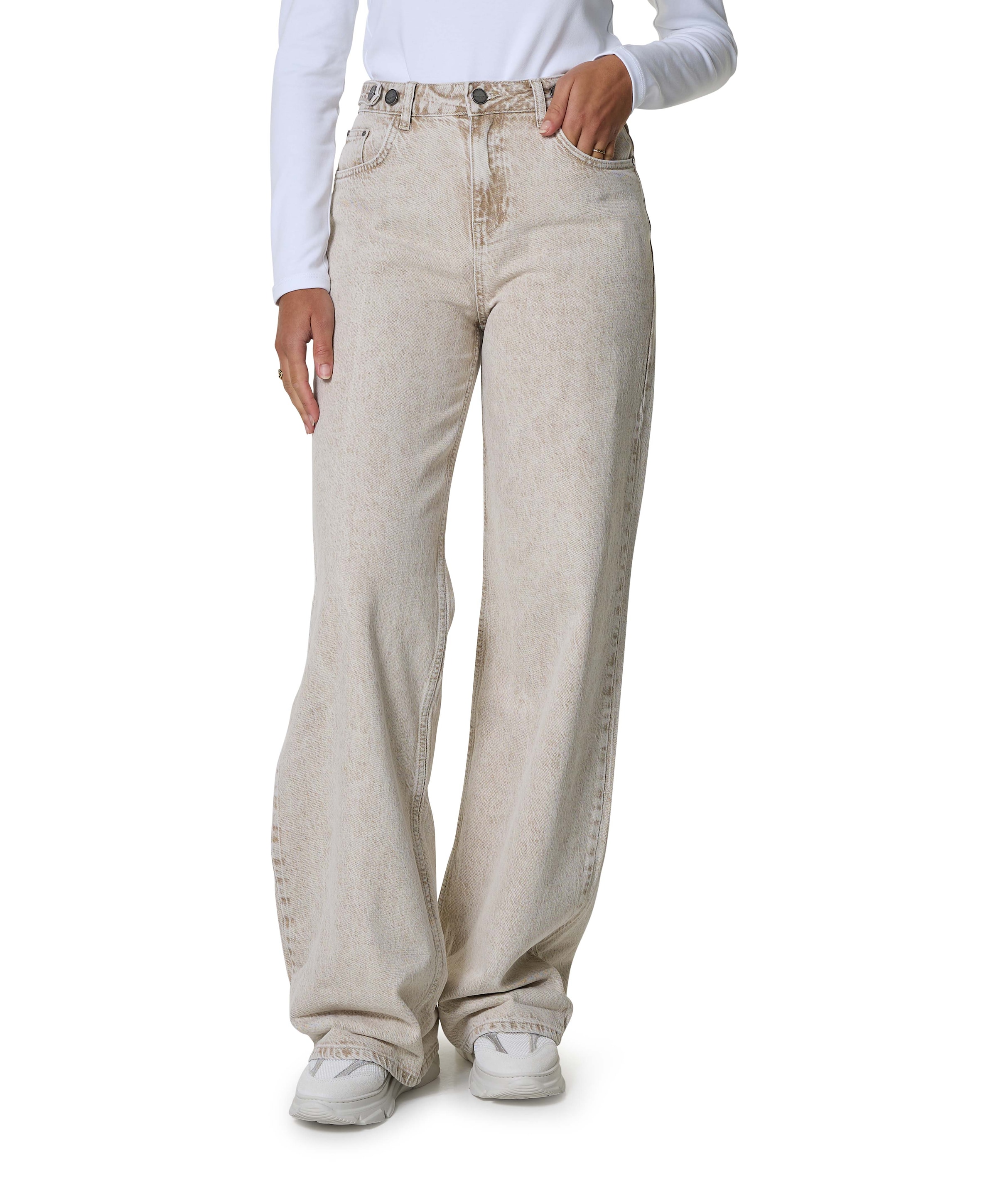 Denim with turned-up hem broek beige