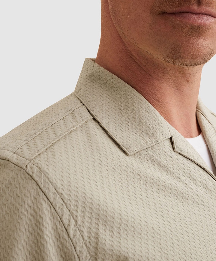 Heren overhemd korte mouw beige