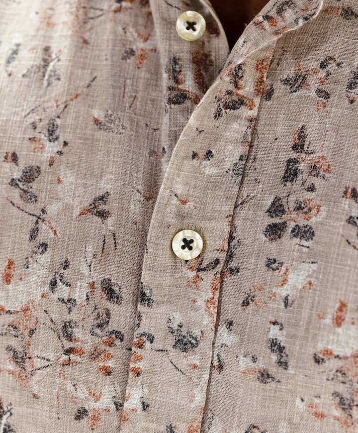 Heren overhemd korte mouw beige