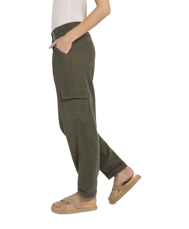Woven staight leg cargo dames broek groen