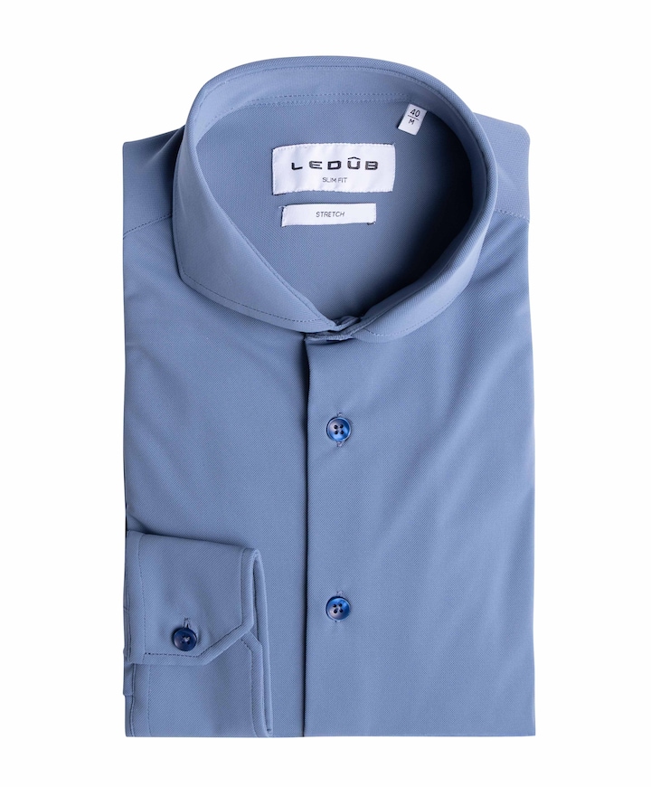 Heren overhemd extra lange mouw blauw