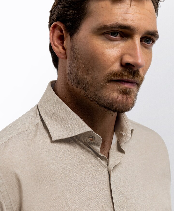 Heren overhemd lange mouw beige