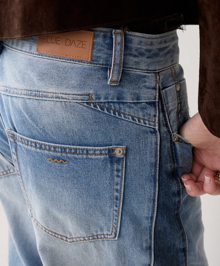 Wide leg Vintage cotton twill dames jeans blauw