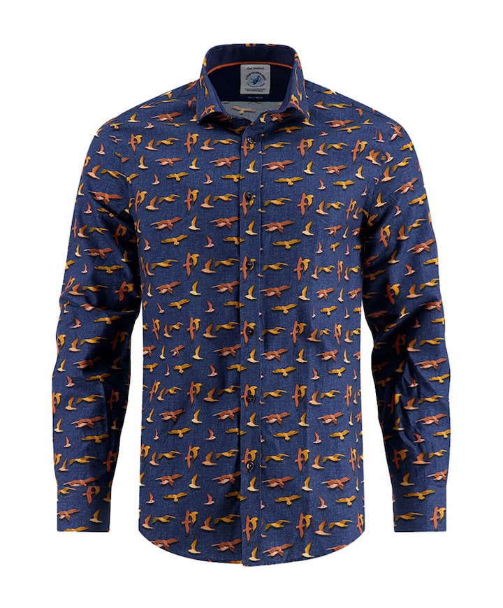 Heren overhemd lange mouw blauw