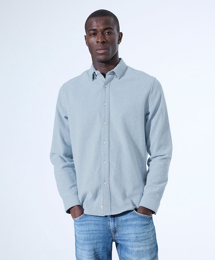 Heren overhemd lange mouw blauw