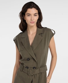 Linen mix woven with dames jumpsuit groen