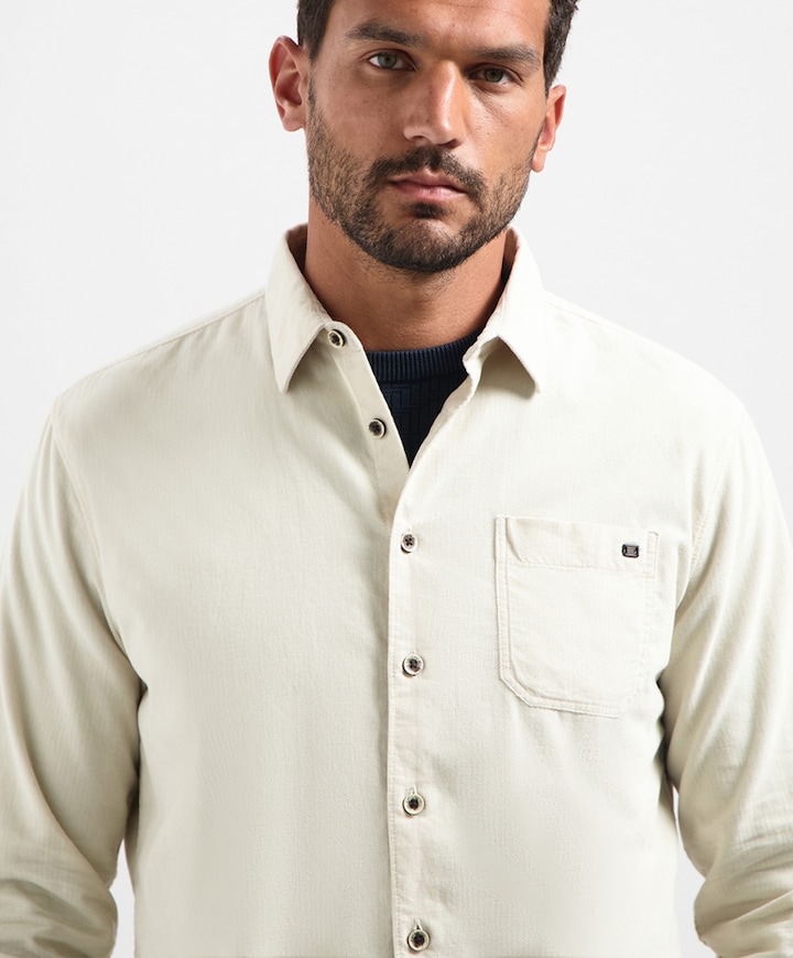 Heren overhemd lange mouw beige