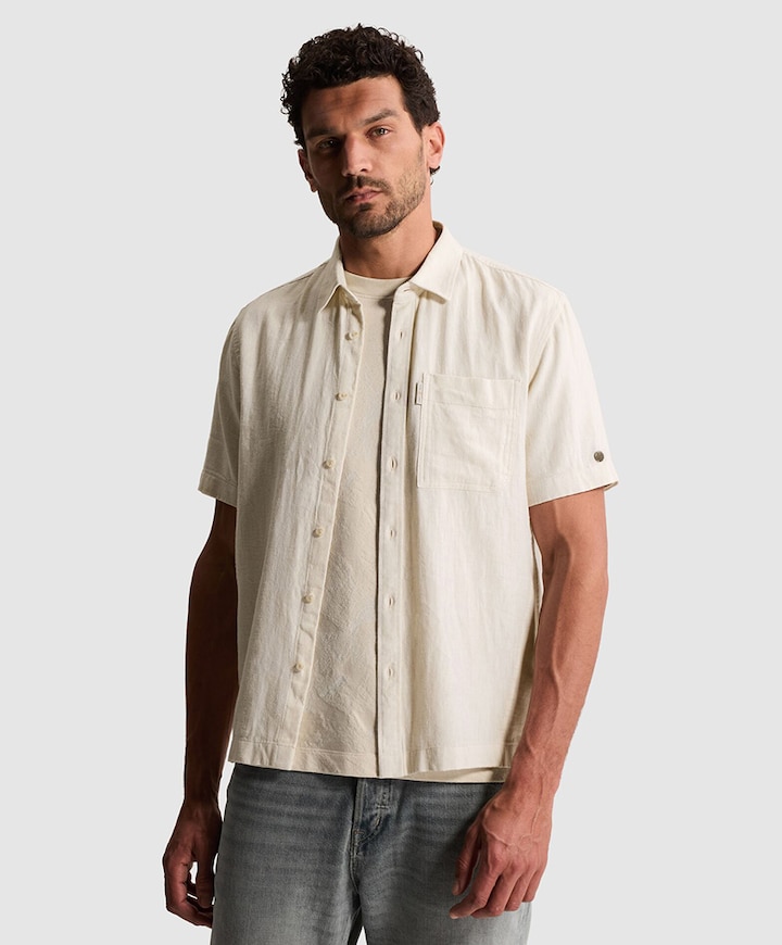 Heren overhemd korte mouw beige