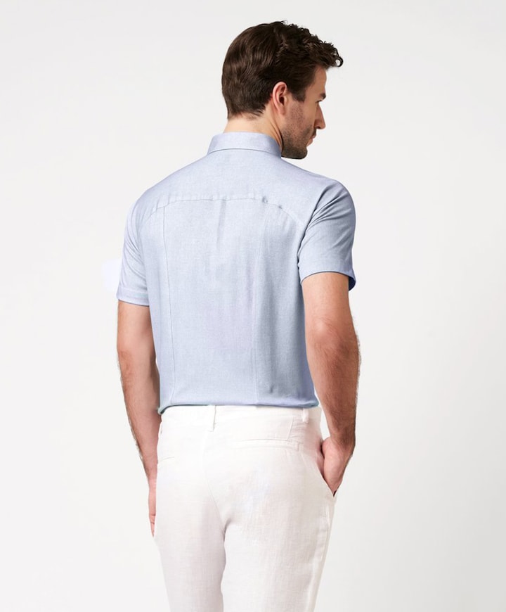 Heren overhemd korte mouw blauw