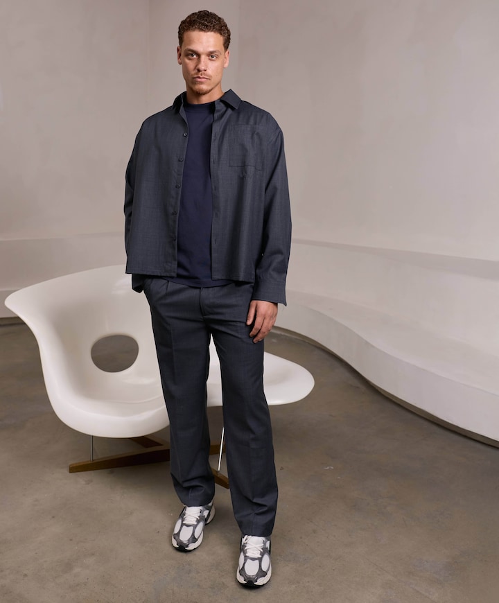 OLAF Regular Wool Blend Pleated heren pantalon grijs