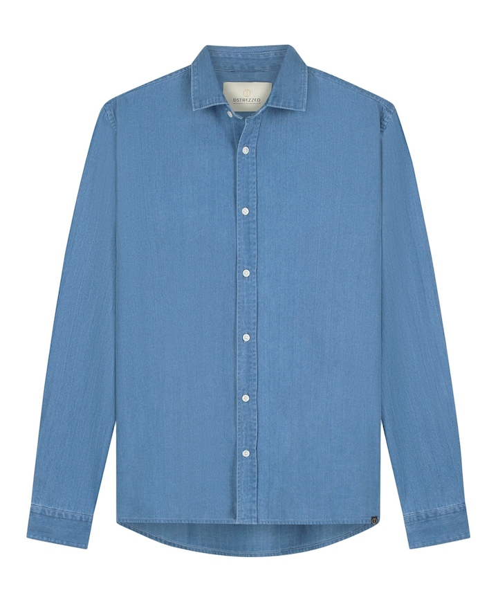 Heren overhemd lange mouw blauw