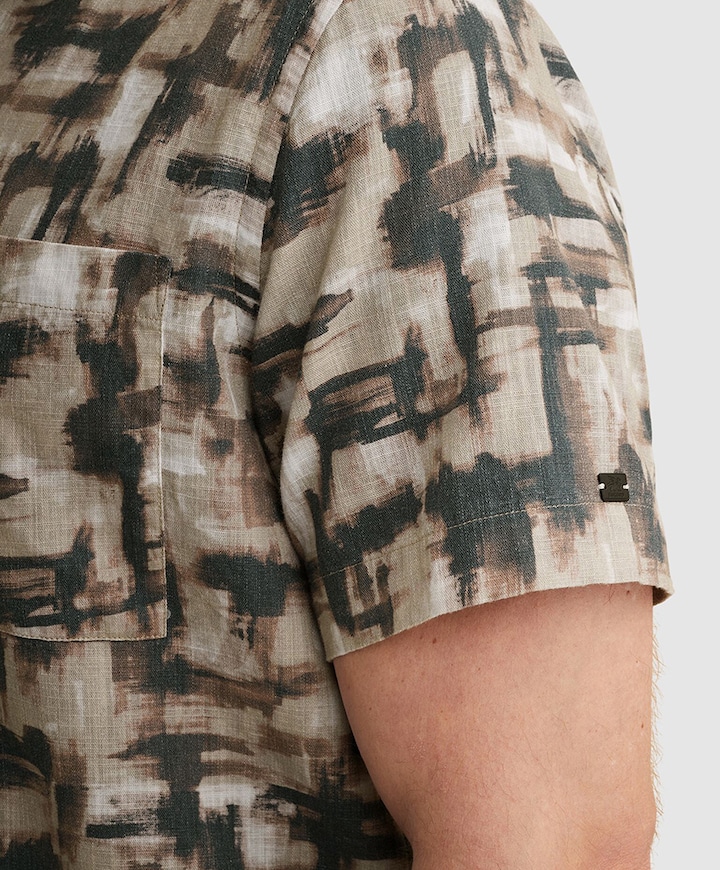 Heren overhemd korte mouw beige