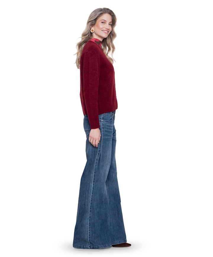 Wide long plead dames jeans blauw