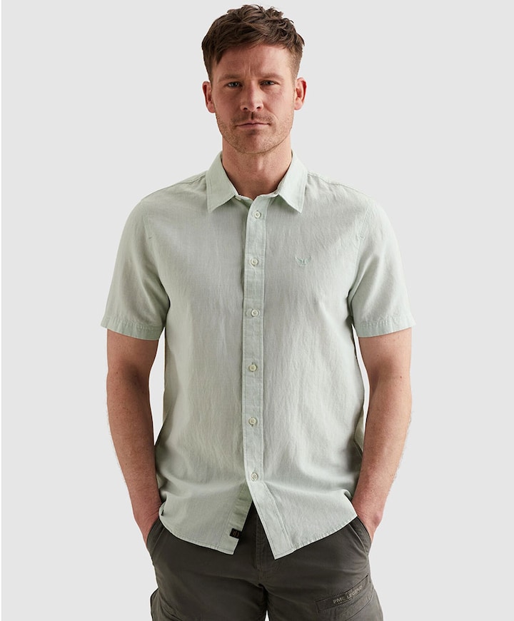 Heren overhemd korte mouw groen