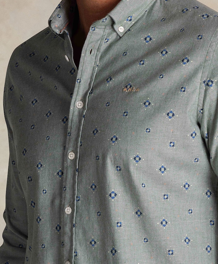 Heren overhemd lange mouw groen