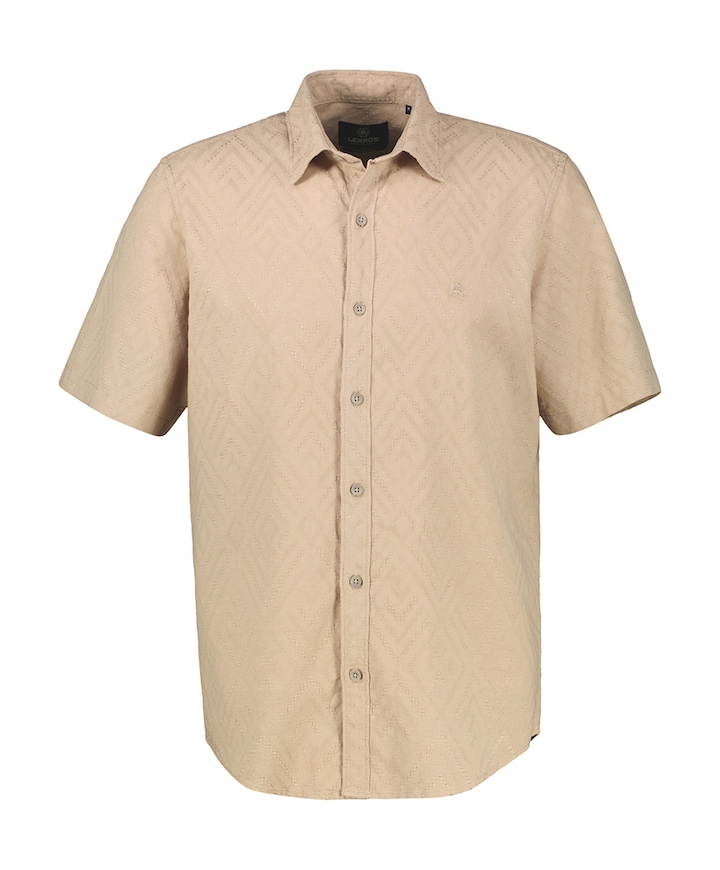 Heren overhemd korte mouw beige