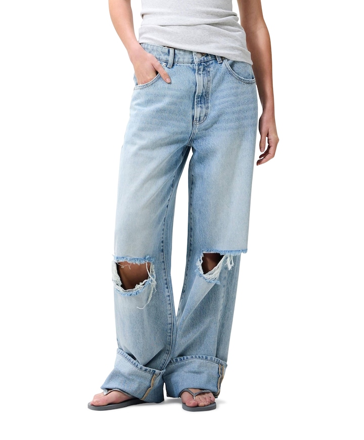 Super loose fit jeans damaged dames jeans blauw