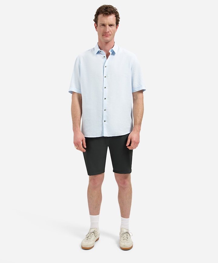 Heren overhemd korte mouw blauw