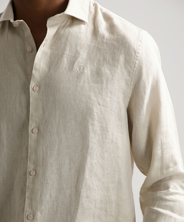 Heren overhemd lange mouw beige