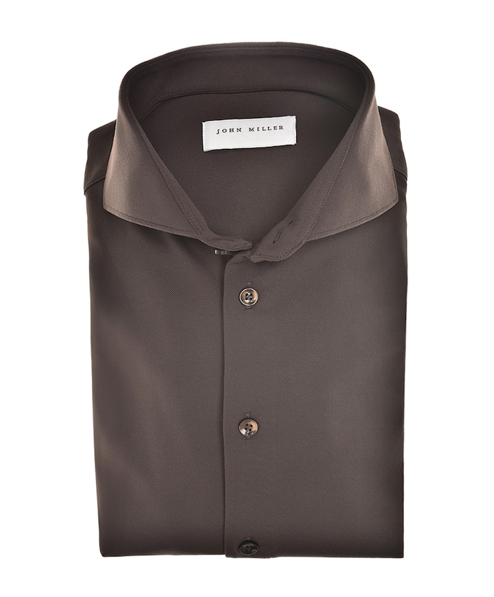 Heren overhemd lange mouw bruin