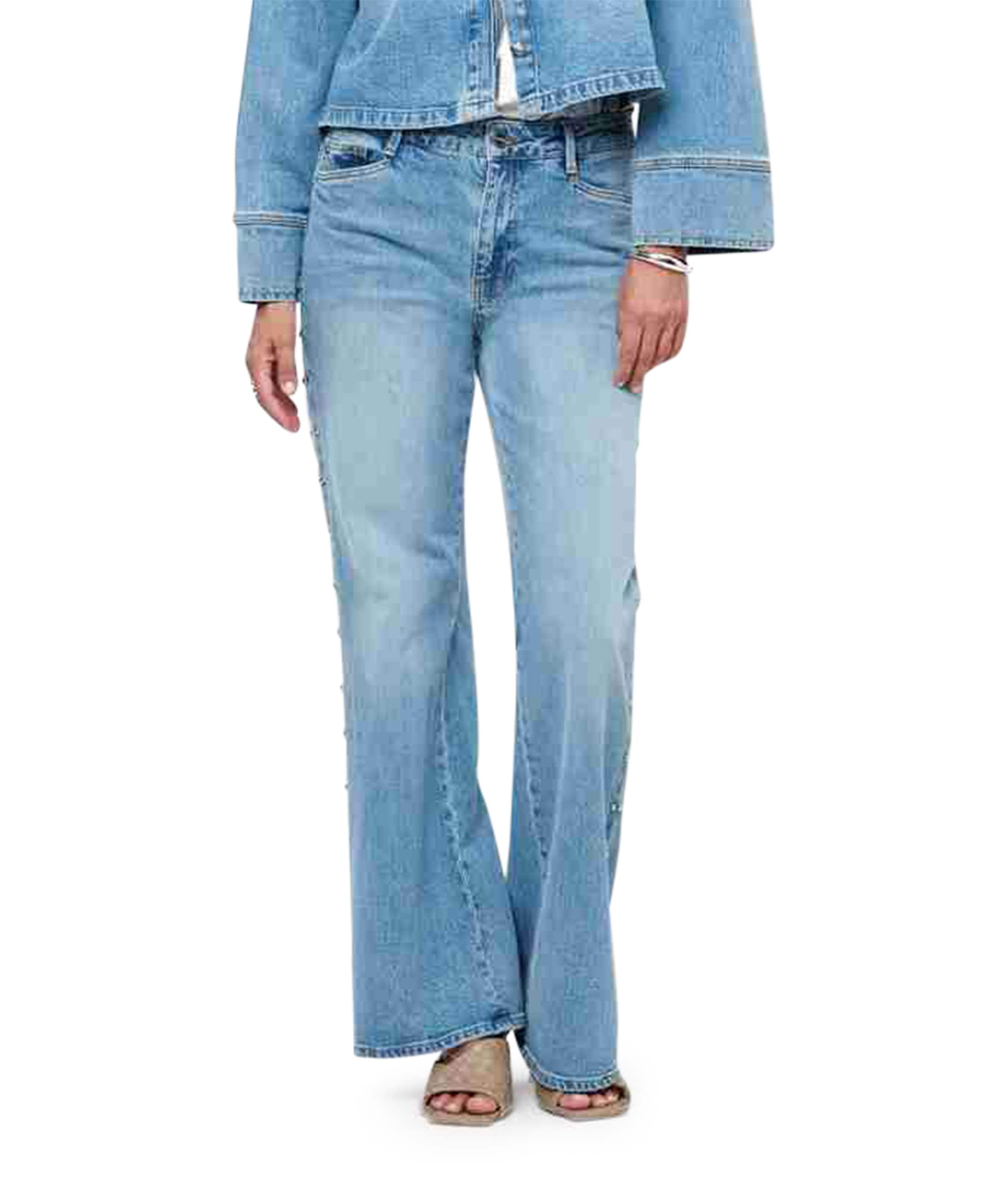 Glam studded bootcut dames jeans blauw