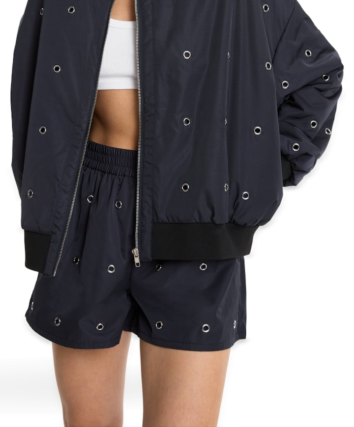 EYELET dames korte broek blauw