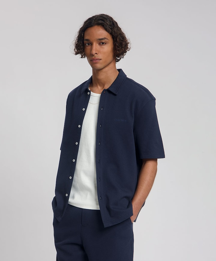 Heren overhemd korte mouw blauw