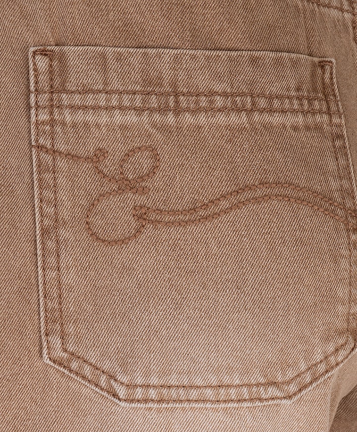 Colored belt wide leg dames jeans bruin