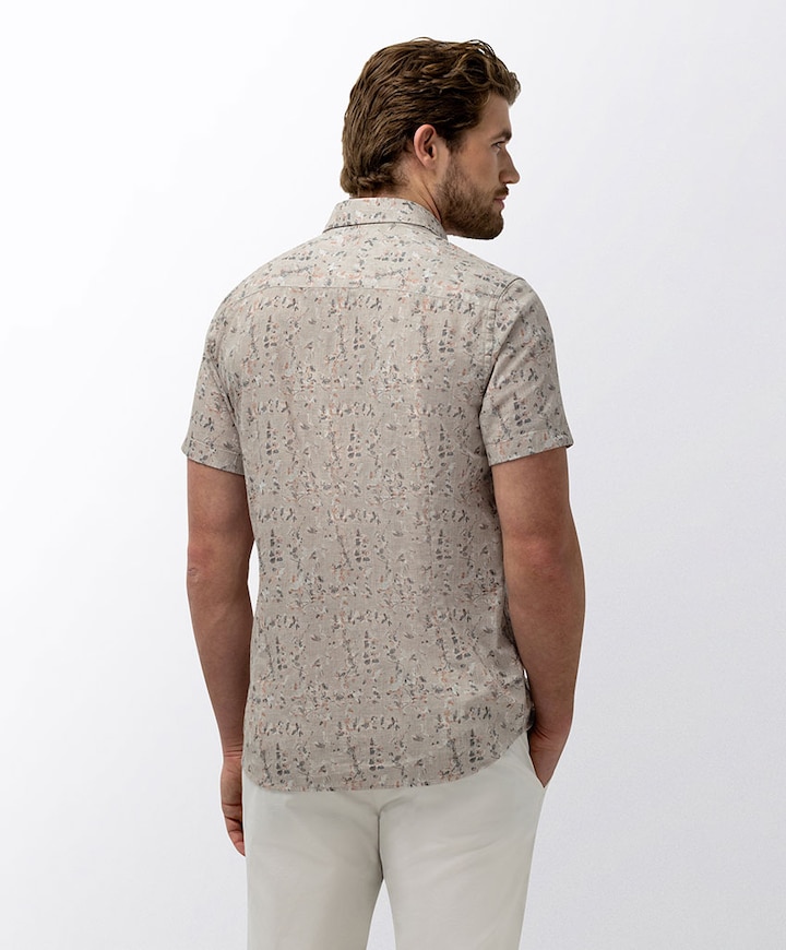 Heren overhemd korte mouw beige