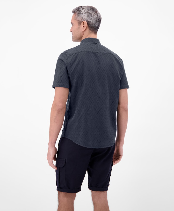 Heren overhemd korte mouw blauw
