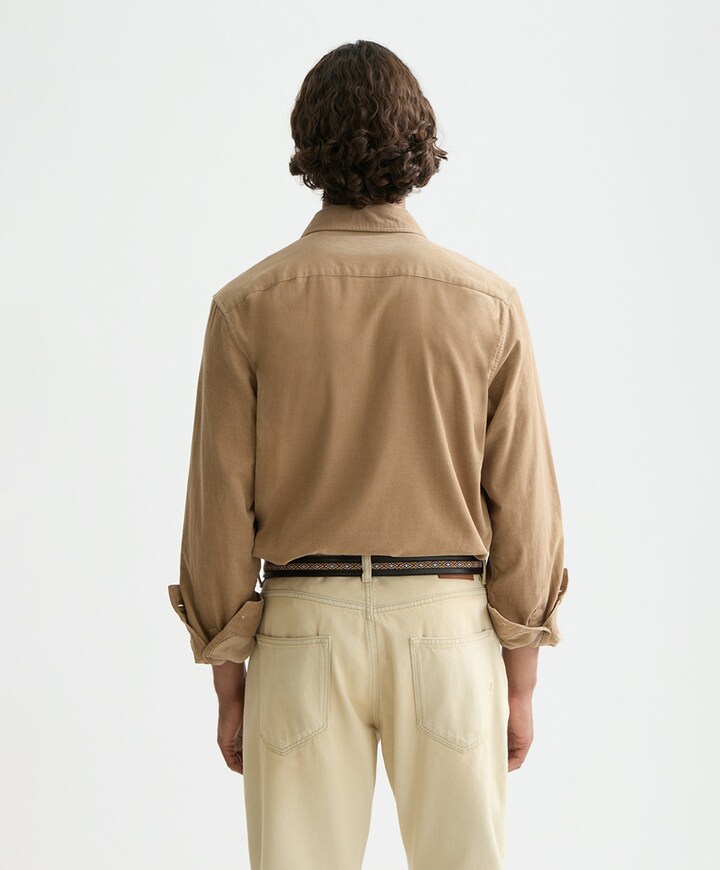 Heren overhemd lange mouw beige