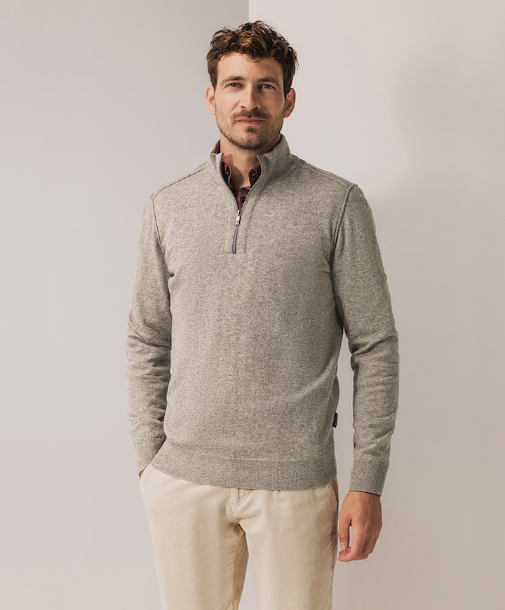 Heren trui met rits bruin