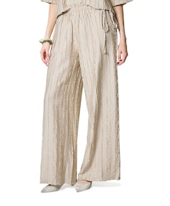 Wide leg structuur dames broek beige