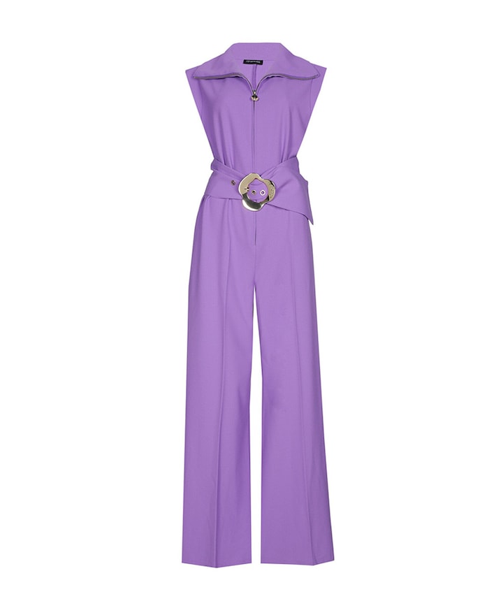 crepe effen kraag dames jumpsuit paars